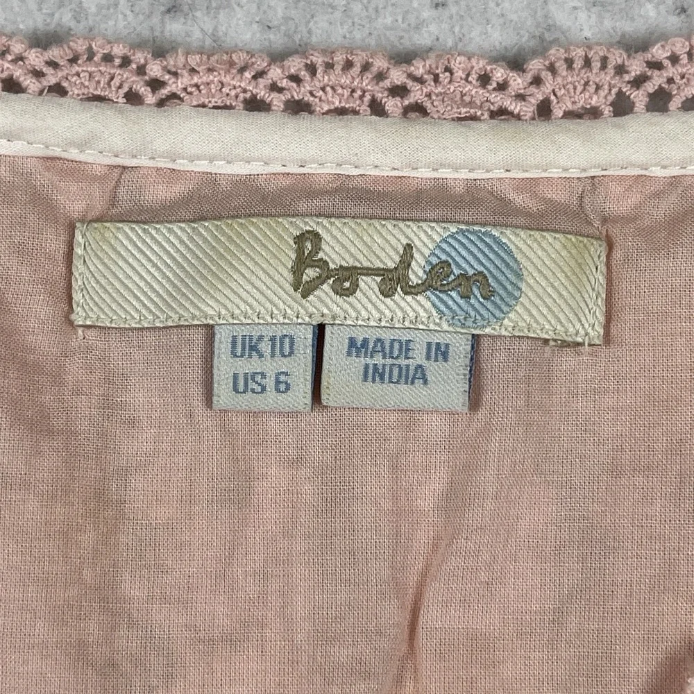 Boden Shirt Womens 6 Light Pink V Neck 3/4 Sleeve Tunic Top Cochet Casual Travel